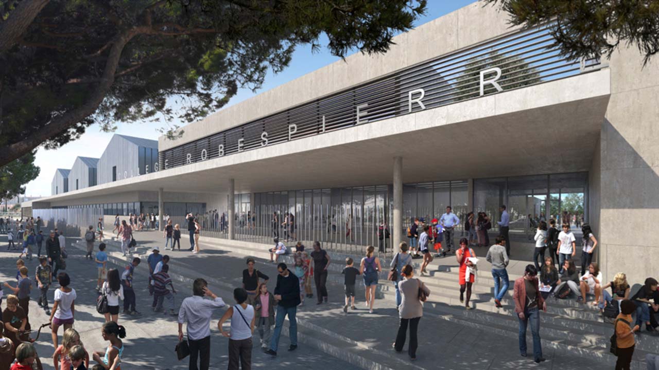 perspective d'architecte de l'entrée du collège Robespierre à Port-Saint-Louis-du-Rhône